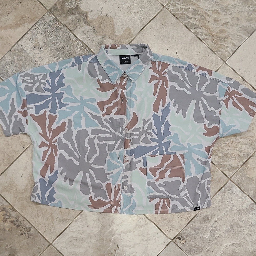 Prana Pastel Abstract Button Down Shirt
